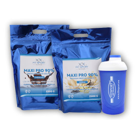 2x Maxi Pro 90% 2500g + Fitsport shaker - kókuszos fehér csokoládé