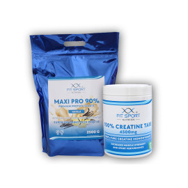 Maxi Pro 90% 2500g + 100% kreatin tabletták 4500mg 240 zöldséges tabletta - fehér csokoládé kókusz
